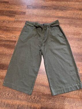 Women’s Gap Olive Green Wide-Leg Tie-Waist Cropped Cotton Pants Size 12
